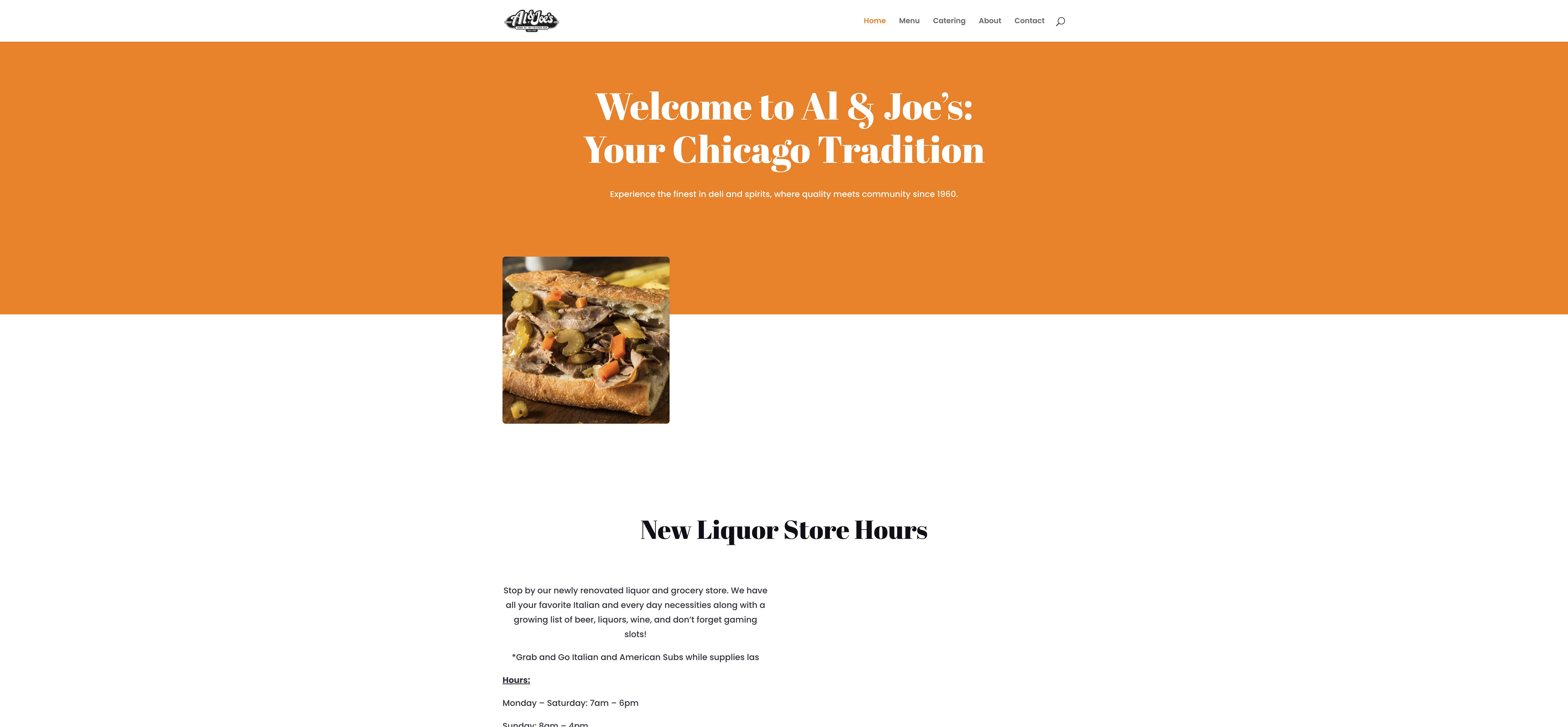 Captura de la página principal del sitio de Al & Joe’s Foods & Liquors, construido por Web Pro Chicago
